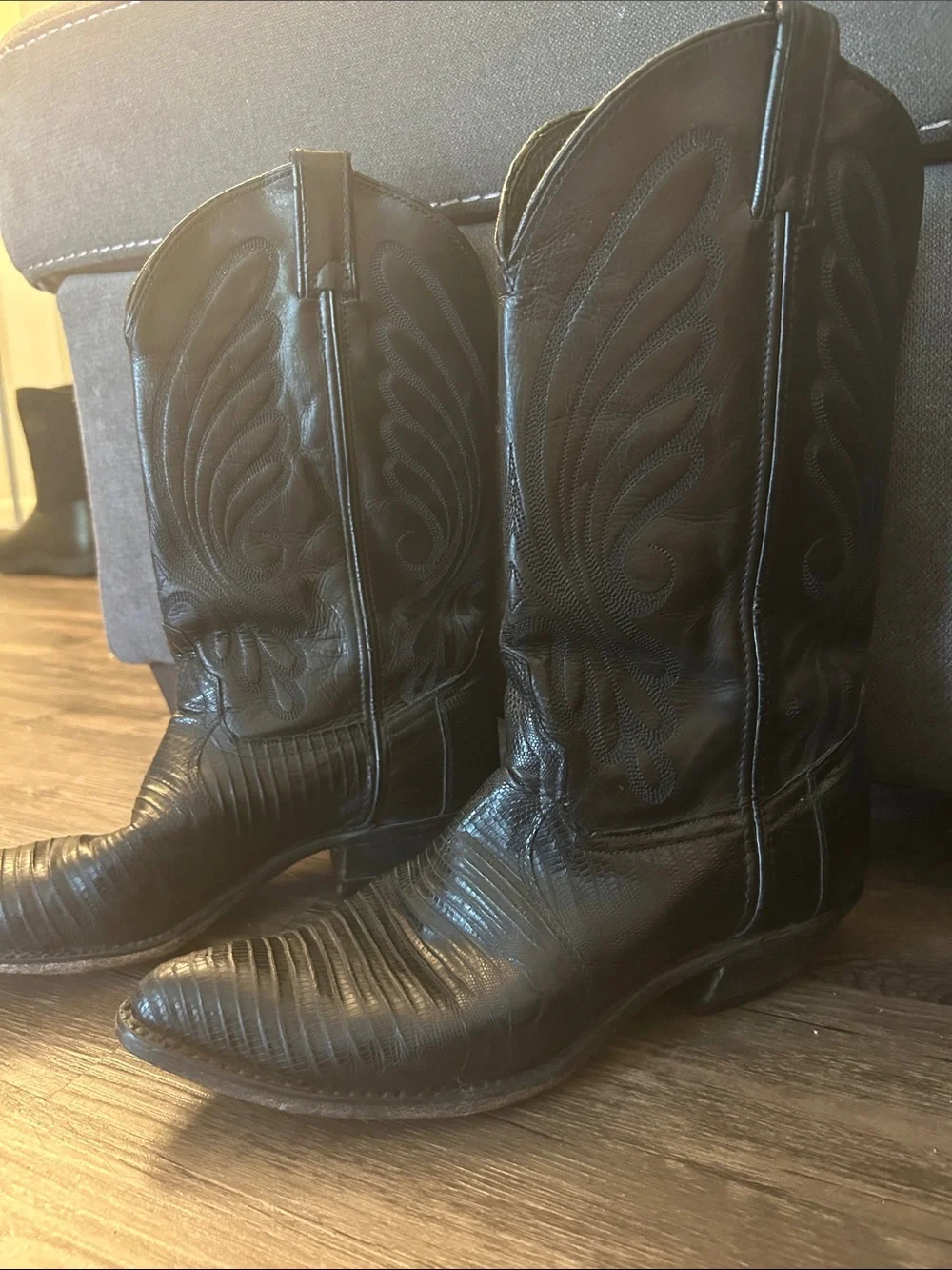 Vintage Code West All-Leather Lizard Western Cowboy Boots, 8 size